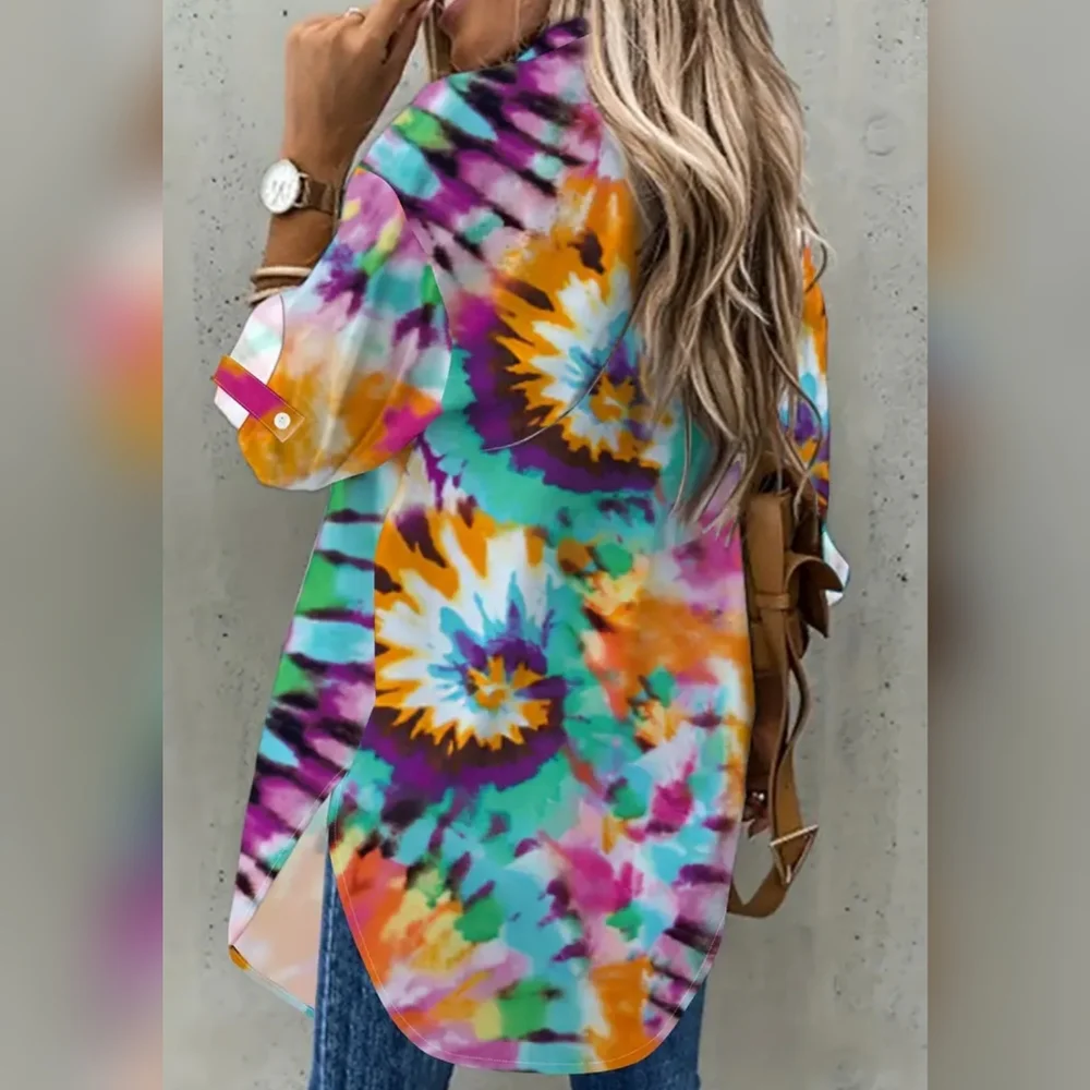 Colorful tie dye button front shirt dress, XL, new - Picture 2 of 3